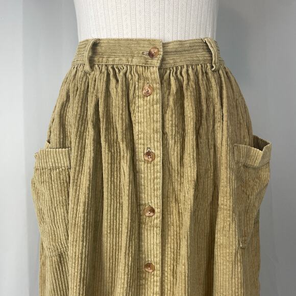 Eddie Bauer Maxi Skirt Size 14 Tan Khaki Corduroy Button A Line Vintage 90s Y2K - Picture 3 of 13